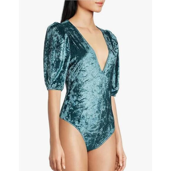 Free People Intimately Don't You Wish Velvet Velour Bodysuit | Sz S, Teal New - Picture 4 of 6
